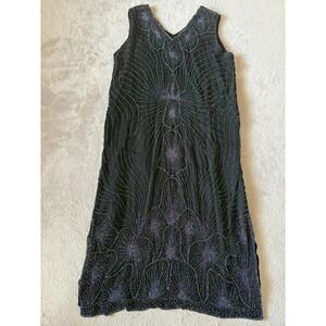 Vintage Star Group Womens L Beaded‎ Dress Sleeveless Silk Party Dress Black